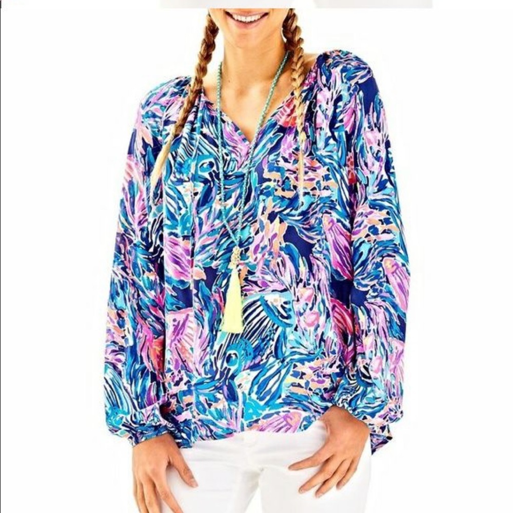 Lily Pulitzer Willa Tunic Top in True Blue Seas the Day Size Large